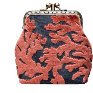 imageCarpet Bag Double Kiss Clasp Coin Purse PouchVintage Change Wallet Card HolderSt Tropez Scuba Coral
