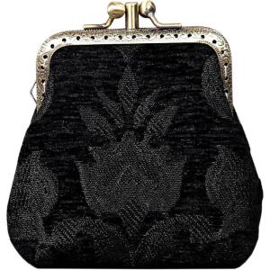 imageCarpet Bag Double Kiss Clasp Coin Purse PouchVintage Change Wallet Card HolderVictorian Blossom BLKBLK