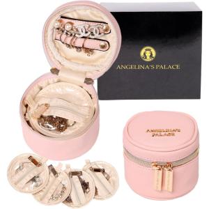 imageAngelinas Palace Round Jewelry Organizer Case Travel Bag Bridesmaid Gifts Vegan Leather Box for Necklace Earring Bracelet Ringsoft pinkSoft pink